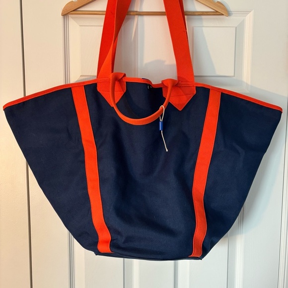 Rothys The Reversible Tote Navy White Orange Canvas Bag Boat Tote Large Pool - Picture 5 of 6